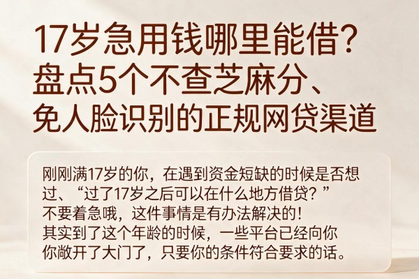 17岁急用钱哪里能借？盘点5个不查芝麻分、免人脸识别的正规网贷渠道