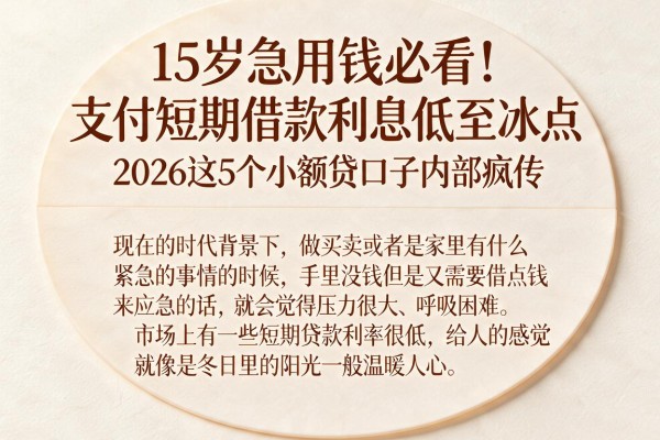 15岁急用钱必看！支付短期借款利息低至冰点，2026这5个小额贷口子内部疯传