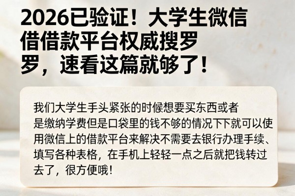 2026已验证!大学生微信借款平台权威搜罗,速看这篇就够了!