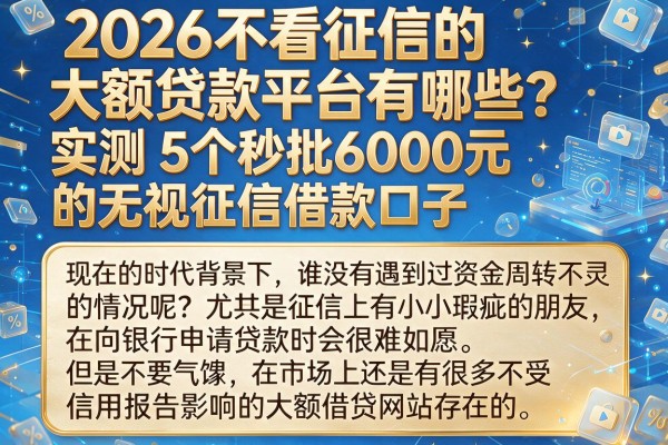 2026不看征信的大额贷款平台有哪些？实测5个秒批6000元的无视征信借款口子
