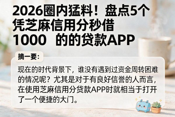 2026圈内猛料！盘点5个凭芝麻信用分秒借1000的贷款APP