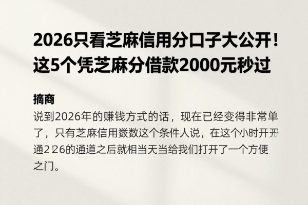 2026只看芝麻信用分口子大公开！这5个凭芝麻分借款2000元秒过