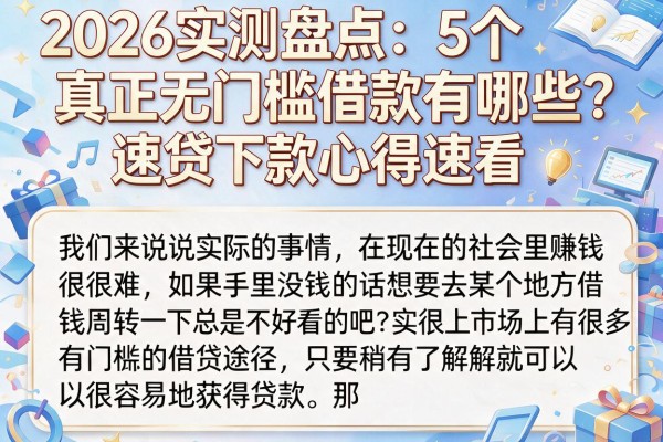2026实测盘点:5个真正无门槛借款有哪些?速贷下款心得速看