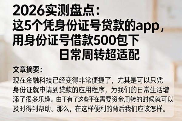 2026实测盘点：这5个凭身份证号贷款的app，用身份证号借款500包下，日常周转超适配