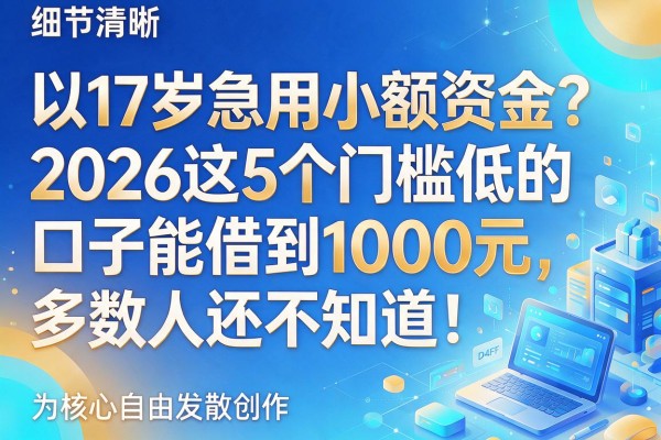 17岁急用小额资金?2026这5个门槛低的口子能借到1000元,多数人还不知道!