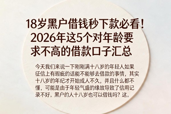 18岁黑户借钱秒下款必看！2026年这5个对年龄要求不高的借款口子汇总