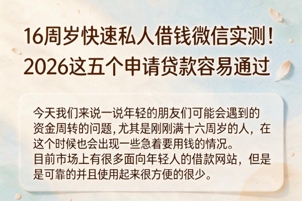 16周岁快速私人借钱微信实测!2026这五个申请贷款容易通过