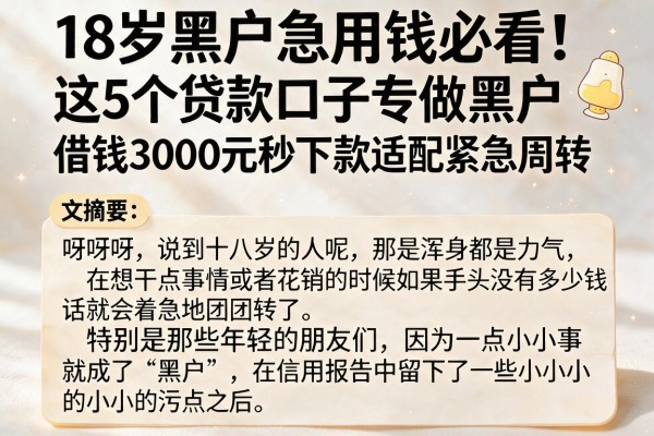 18岁黑户急用钱必看！这5个贷款口子专做黑户，借钱3000元秒下款适配紧急周转