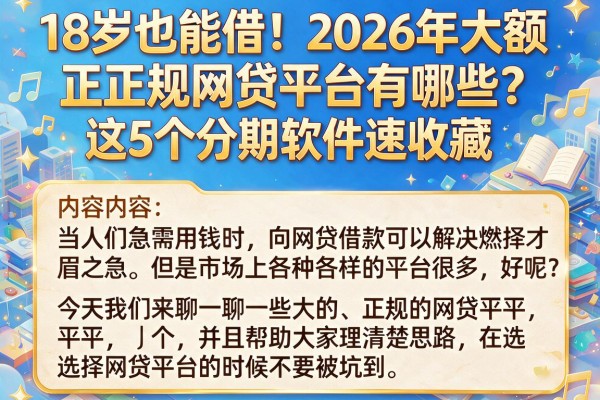 18岁也能借！2026年大额正规网贷平台有哪些？这5个分期软件速收藏