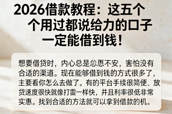 2026借款教程:这五个用过都说给力的口子,一定能借到钱!