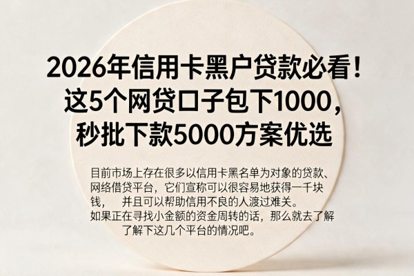 2026年信用卡黑户贷款必看！这5个网贷口子包下1000，秒批下款5000方案优选