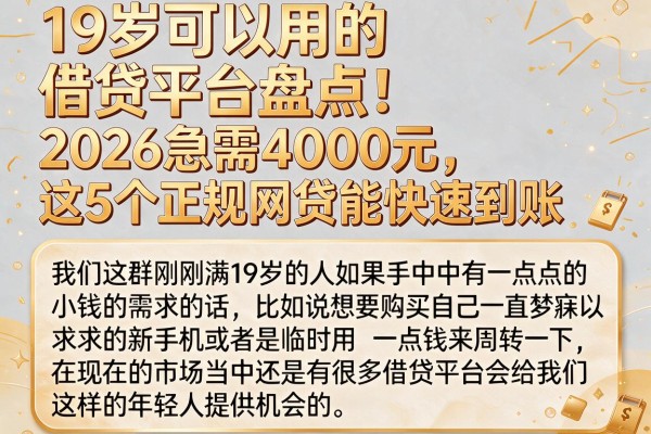 19岁可以用的借贷平台盘点!2026急需4000元,这5个正规网贷能快速到账