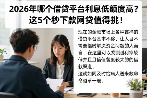 2026年哪个借贷平台利息低额度高？这5个秒下款网贷值得挑！