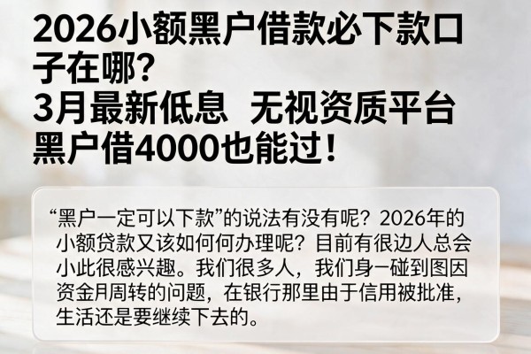 2026小额黑户借款必下款口子在哪？3月最新低息无视资质平台，黑户借4000也能过！