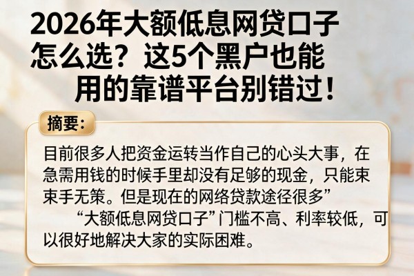 2026年大额低息网贷口子怎么选？这5个黑户也能用的靠谱平台别错过！