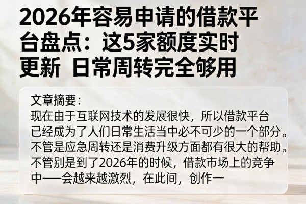 2026年容易申请的借款平台盘点:这5家额度实时更新,日常周转完全够用