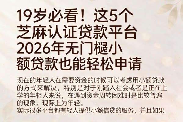 19岁必看!这5个芝麻认证贷款平台,2026年无门槛小额贷款也能轻松申请