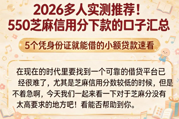 2026多人实测推荐！550芝麻信用分下款的口子汇总，5个凭身份证就能借的小额贷款速看