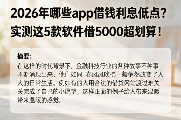 2026年哪些app借钱利息低点？实测这5款软件借5000超划算！