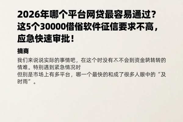 2026年哪个平台网贷最容易通过？这5个30000借款软件征信要求不高，应急快速审批！