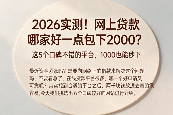 2026实测！网上贷款哪家好一点包下2000？这5个口碑不错的平台，1000也能秒下