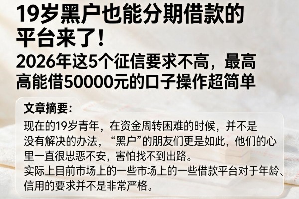 19岁黑户也能分期借款的平台来了!2026年这5个征信要求不高、最高能借50000元的口子操作超简单