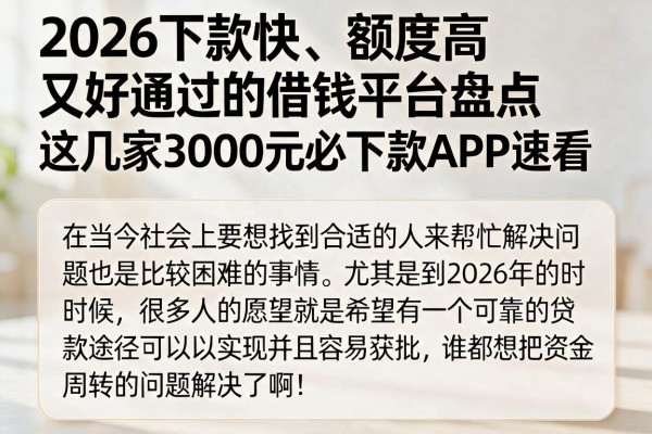 2026下款快、额度高又好通过的借钱平台盘点，这几家3000元必下款APP速看