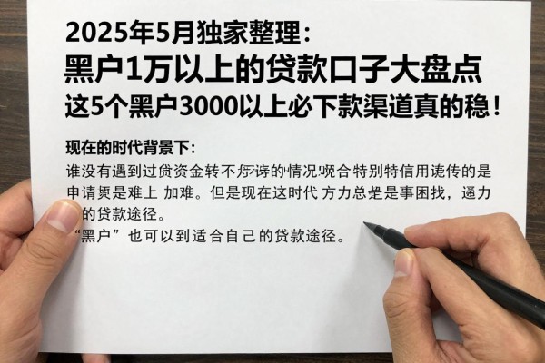 2025年5月独家整理:黑户1万以上的贷款口子大盘点,这5个黑户3000以上必下款渠道真的稳!