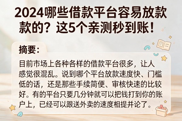 2024哪些借款平台容易放款的？这5个亲测秒到账！