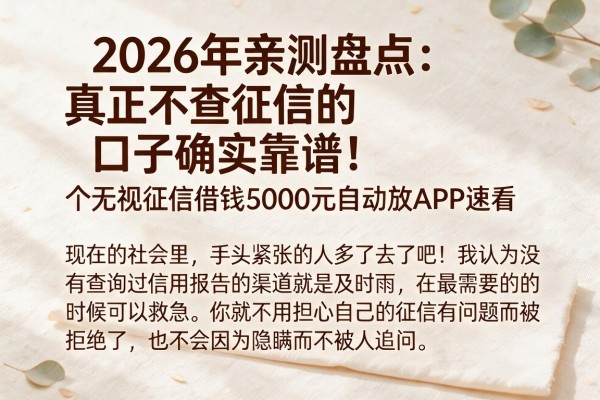 2026年亲测盘点：真正不查征信的口子确实靠谱！个无视征信借钱5000元自动放APP速看