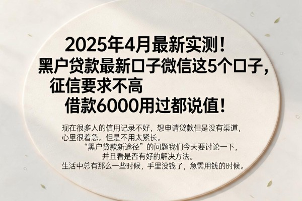 2025年4月最新实测！黑户贷款最新口子微信这5个口子，征信要求不高借款6000用过都说值！