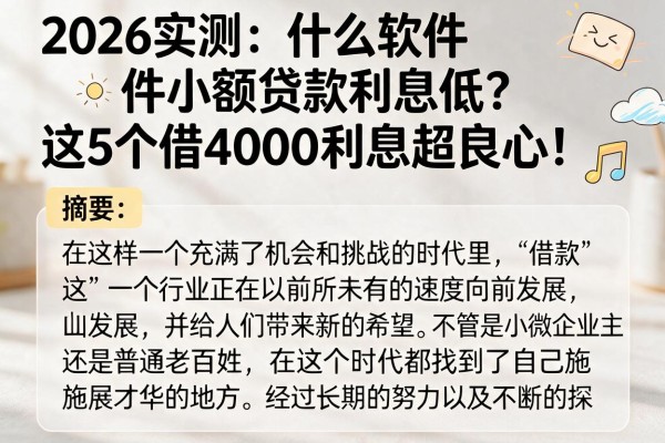 2026实测：什么软件小额贷款利息低？这5个借4000利息超良心！