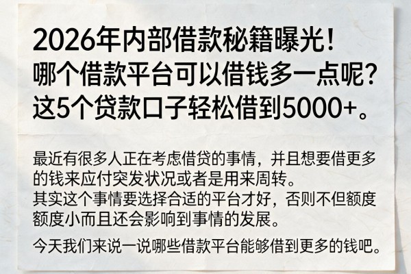 2026年内部借款秘籍曝光!哪个借款平台可以借钱多一点呢?这5个贷款口子轻松借到5000+