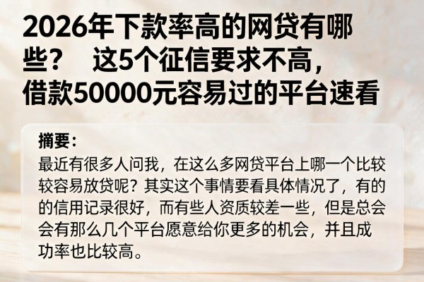 2026年下款率高的网贷有哪些?这5个征信要求不高、借款50000元容易过的平台速看