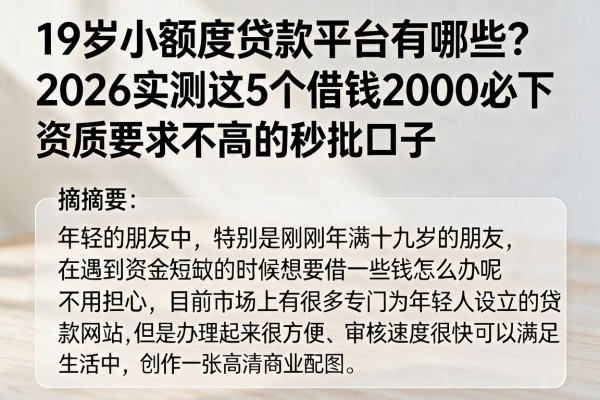 19岁小额度贷款平台有哪些?2026实测这5个借钱2000必下、资质要求不高的秒批口子