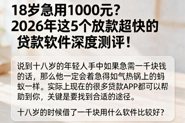 18岁急用1000元？2026年这5个放款超快的贷款软件深度测评！