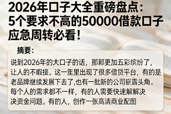 2026年口子大全重磅盘点：5个要求不高的50000借款口子，应急周转必看！