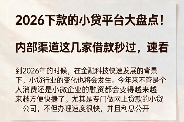 2026下款的小贷平台大盘点！内部渠道这几家借款秒过，速看