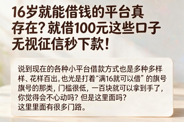 16岁就能借钱的平台真存在？就借100元这些口子无视征信秒下款！