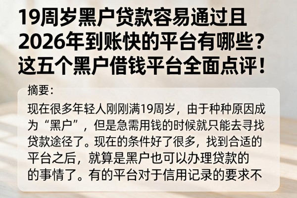 19周岁黑户贷款容易通过且2026年到账快的平台有哪些？这五个黑户借钱平台全面点评！