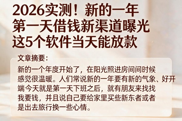2026实测！新的一年第一天借钱新渠道曝光，这5个软件当天能放款