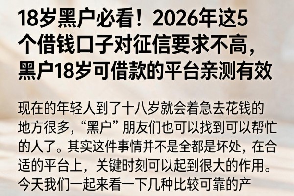 18岁黑户必看!2026年这5个借钱口子对征信要求不高,黑户18岁可借款的平台亲测有效