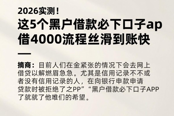 2026实测!这5个黑户借款必下口子app,借4000流程丝滑到账快