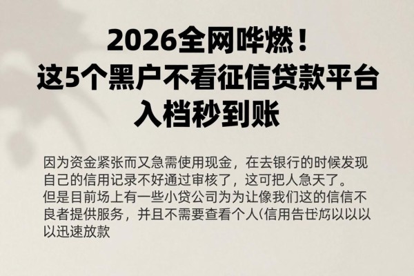 2026全网哗然！这5个黑户不看征信下款快的小额贷款平台，入档秒到账