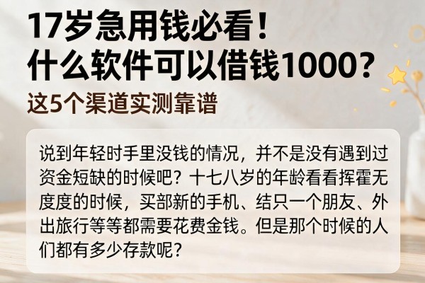 17岁急用钱必看!什么软件可以借钱1000?这5个渠道实测靠谱