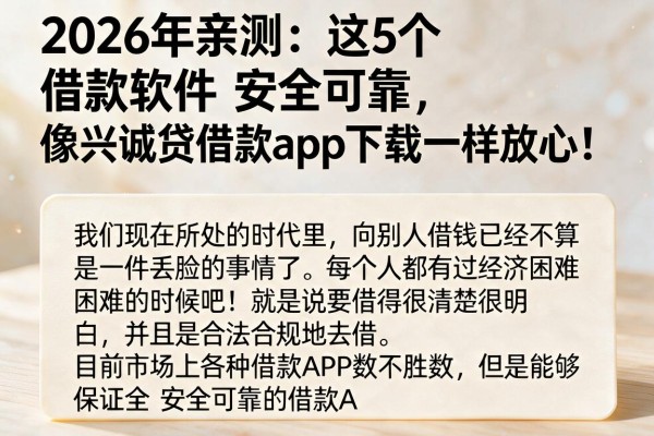 2026年亲测:这5个借款软件安全可靠,像兴诚贷借款app下载一样放心!