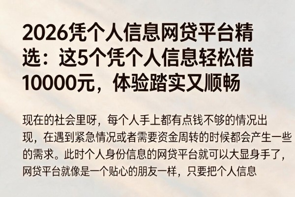 2026凭个人信息网贷平台精选:这5个凭个人信息轻松借10000元,体验踏实又顺畅