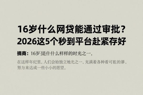 16岁什么网贷能通过审批？2026这5个秒到平台赶紧存好