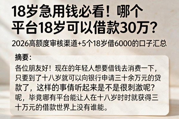 18岁急用钱必看！哪个平台18岁可以借款30万？2026高额度审核渠道+5个18岁借6000的口子汇总