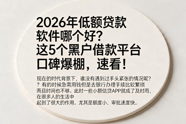 2026年低额贷款软件哪个好？这5个黑户借款平台口碑爆棚，速看！